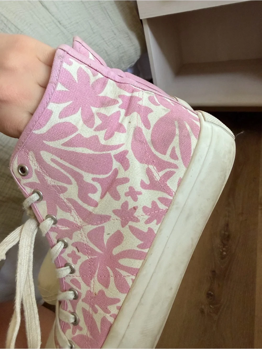 Pink High-Top Canvas Sneakers - Floral Pattern- Size 9